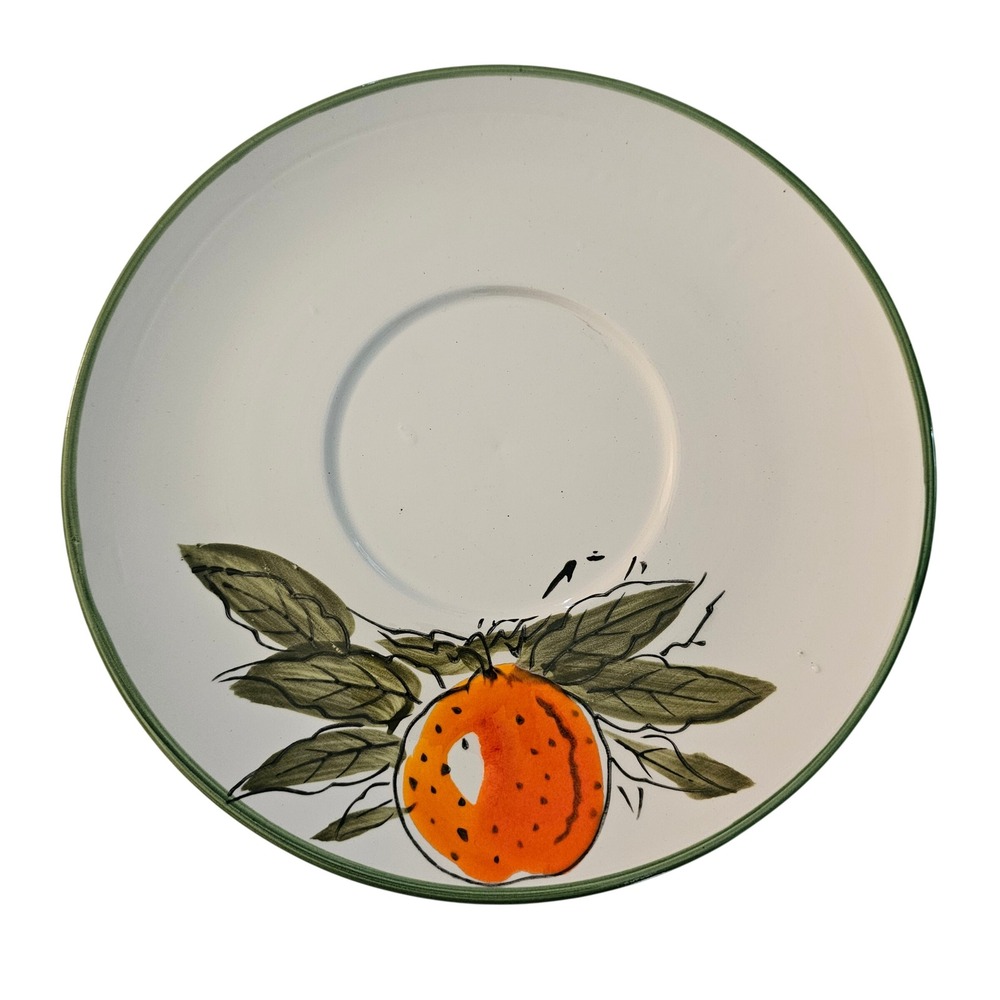 Vintage Hand Painted Japan Orange Citrus Ceramic Plate Green Rim 7.5" Plate Wall
